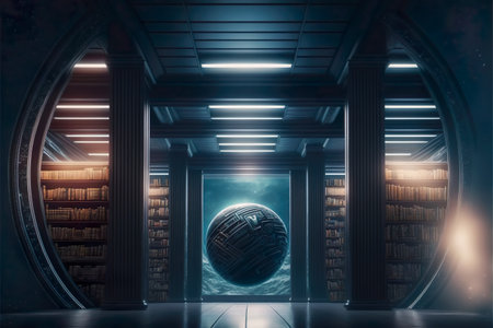 Interrior modern library technology in space , Generative Aiの素材