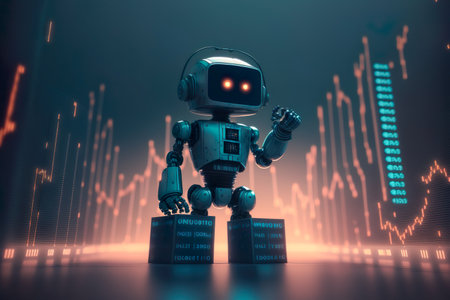 AI robot standing with Stock Market Investments growing bankground , Generative Aiの素材