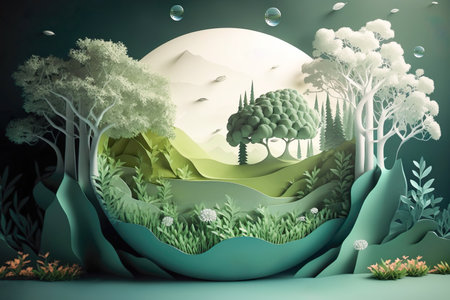 Paper cut , Ecology green nature eco city and environment , Save energy creative idea concept , with Generative Aiの素材