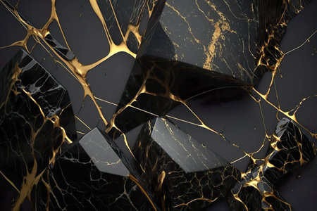 Black and gold marble abstract background texture , Generate AIの素材
