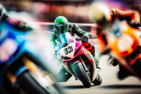 Motorcycling Racing on race track , Motor sports competitive racing , Generative Aiの素材