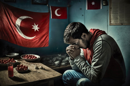 PRAY FOR TURKEY AND SYRIA , Muslim man praying in the morning , Generate Aiの素材