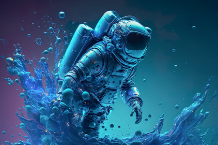 3D rendered abstract of blue astronaut , Generative Aiの素材