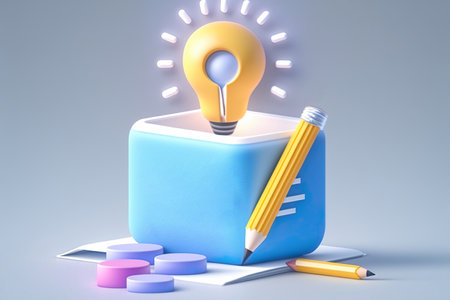 3d Creative writing education concept , light bulb and pencils on paper , ideas Copywriting and storytellingの素材