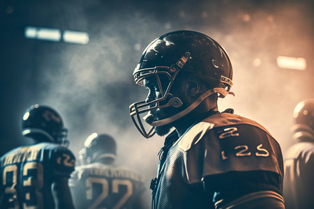 Sportsman player , American football players action on stadium , American football super bowl game in the grand arenaの素材