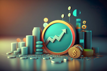 3d Excellent investing business stock trading , 3d money coin and graph banking management , generative aiの素材