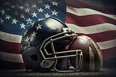 American football helmet isolated on the American flag , Generate Aiの素材
