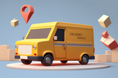 3D Delivery service Online by truck , Delivery service Shopping Online on a mobile application , 3D render , Generative Aiの素材