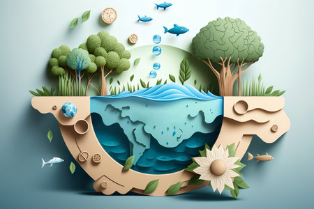 Paper art , Ecology and world water day , Saving water and world Environment day, environmental protection and save earth water , Generate Aiの素材