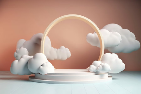 Mock up display platform podium stage with clouds background , show cosmetic product , Generate Aiの素材
