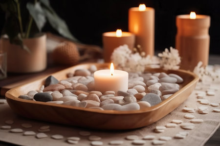 Beauty treatment with candles and items for spa procedures , Beautiful spa composition on massage and relax , Generate Aiの素材