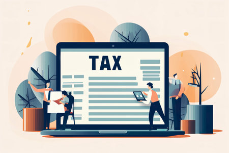 Government taxes and calculation tax return concept , Tax return online for tax payment , Government, state taxes, paperwork, financial research, report , generative aiの素材