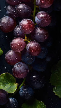 Background of Fresh Grapes with droplets of water , Sweet grapes isolated , Grapes closeup , Generate Aiの素材