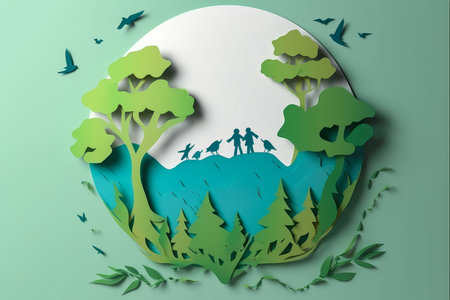 Paper Art , World environment and earth day concept , Green planet environmental protection , Save the planet , Generate Aiの素材