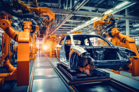 Car Factory Automotive production line , Automated Robot Arm Assembly Line , Electric Vehicles , Generative Aiの素材
