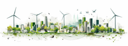 City of industrial factory and wind turbines , nature-inspired imagery , natural scenery , Generative Ai Technologyの素材