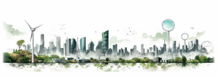 City of industrial factory and wind turbines , nature-inspired imagery , natural scenery , Generative Ai Technologyの素材