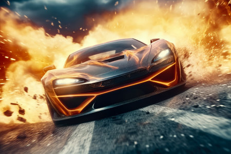 Sport Car Raceing on race track , Car drifting burning tires on speed track , Generative Ai Technologyの素材
