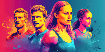 Background athlete watercolor image for a website or advertising media , Sport club , Triathlon clubs , Gym club , Generative Ai Technologyの素材