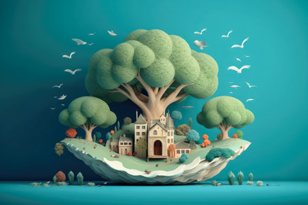 Paper art and digital craft style , World Green ecology City and Environmental friendly , Landscape with eco urban city , Earth day and world , Generative Ai Technologyの素材