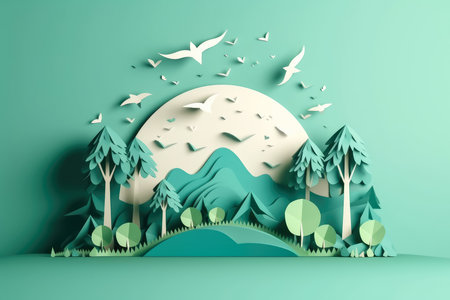 Paper cut , World environment and earth day concept , Save energy creative idea , Generative Ai Technologyの素材