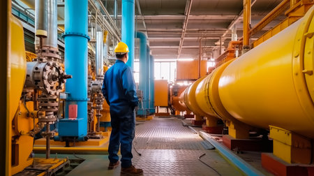 Mechanical service engineer worker at industrial with checking compressor station , Generative Ai Technologyの素材