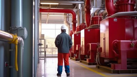 Mechanical service engineer worker at industrial with checking compressor station , Generative Ai Technologyの素材