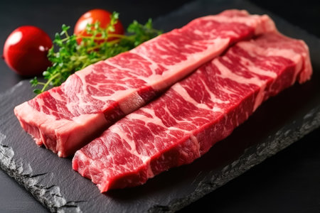Barbecue Steak raw Japanese Wagyu beef a5 , There is fat between the meat , Created with Generate Ai Technologyの素材