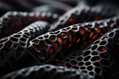 Pattern black carbon texture of the breathable fabric , Detail of macro shot fabric texture , Created with generative AIの素材