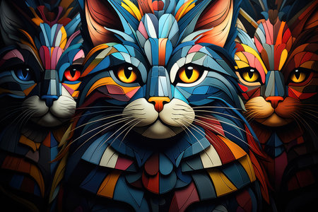 Abstract cat patterns texture and layers , Cartoon style , Created with Generative Ai Technologyの素材