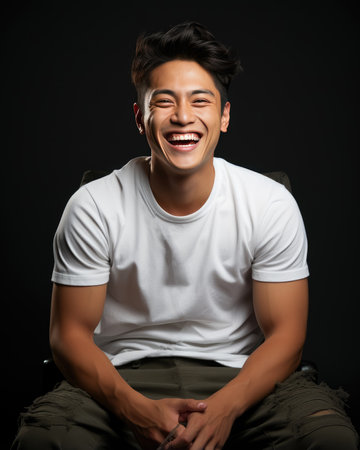 Young handome asian businessman smiling isolated in studio , Created with Generative Ai Technologyの素材