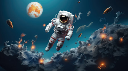 Paper art style , Astronaut floating in the space , Beautiful planet in the stratosphere , Paper cutの素材