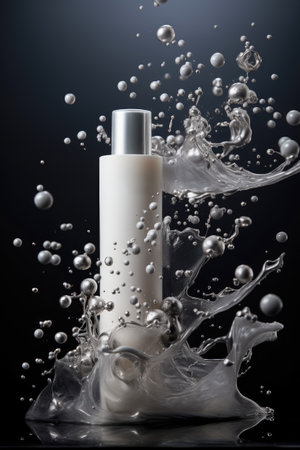 Cosmetic bottle with splash of water isolated background , cosmetic lotion bottle cream for product designの素材