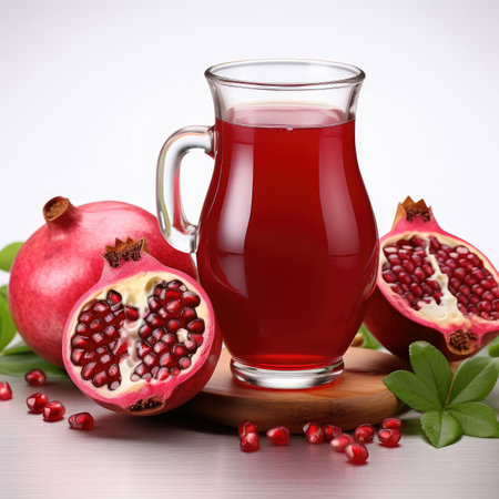 Pomegranate juice in glass isolated on a white backgroundの素材