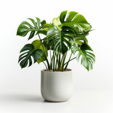 Beautiful of Monstera in ceramic pot isolated on white background , Decorative monstera tree plantedの素材