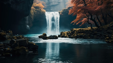Amazing view beautiful waterfall in colorful autumn forestの素材