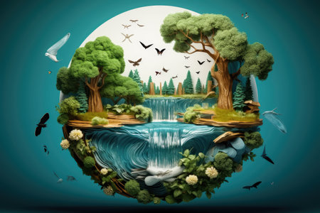 Concept of ecology and world water day , Paper art design of preserving natural resourcesの素材