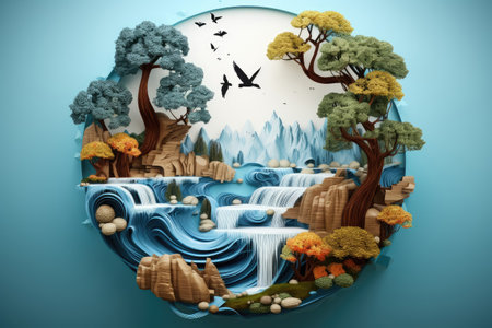 Concept of ecology and world water day , Paper art design of preserving natural resourcesの素材