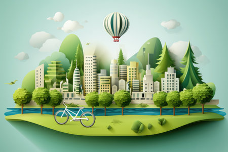 Paper art style , Ecology and environment clean energy and healthy lifestyleの素材