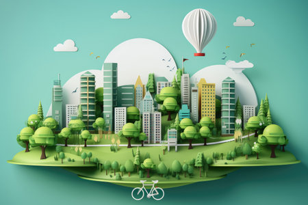 Paper art style , Ecology and environment clean energy and healthy lifestyleの素材