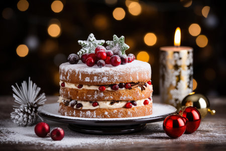 Celebration party birthday cake with lots of icing and decorations , Christmas cakeの素材