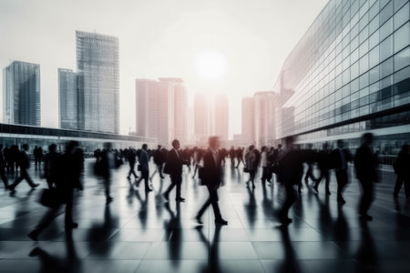 Blurred business people walking in the city scapeの素材