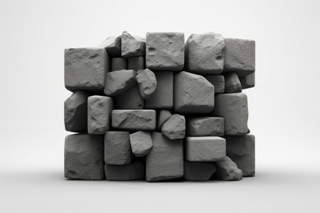 Gray stone block bricks isolated on Dark backgroundの素材