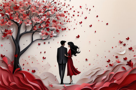 Happy valentine day , Happy loving couple walks in the park , Valentines day banner , watercolor painting style , card design or postcardの素材