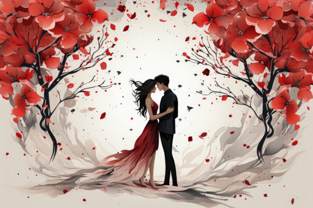 Happy valentine day , Happy loving couple walks in the park , Valentines day banner , watercolor painting style , card design or postcardの素材