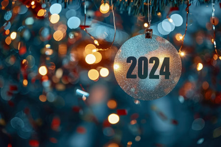 Happy new year 2024 background, bokeh with confettiの素材