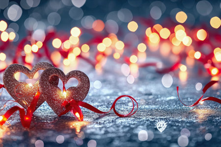 Happy valentine day , Heart shaped ribbon with bokeh backgroundの素材