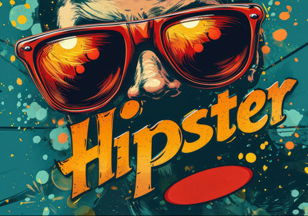Vintage Hipster Design, Colorful character illustration for t-shirt , Digital paintの素材