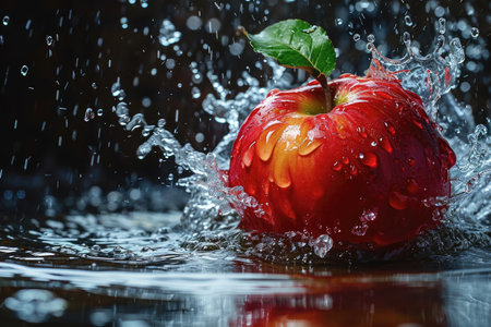 Photo of a apple dropping in water splashの素材