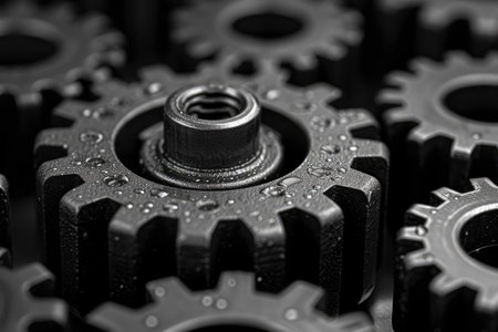 close up view of Industrial cogs or engine gears wheelsの素材